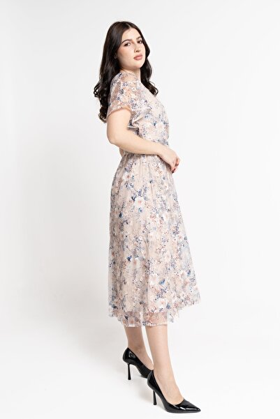 Nichii Women's Floral Print Midi Dress with Butterfly Sleeves