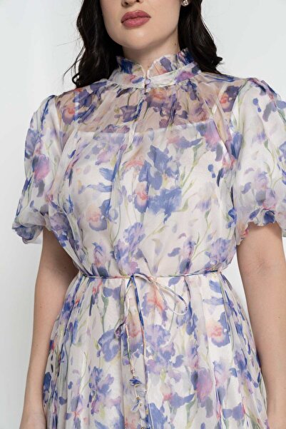 Nichii Floral Short-Sleeve Maxi Dress with Ruffles