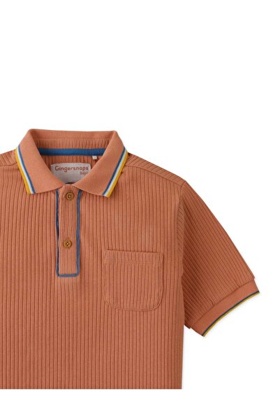 Gingersnaps Boys' Ribbed Polo T-Shirt with Front Pocket, Short Sleeve