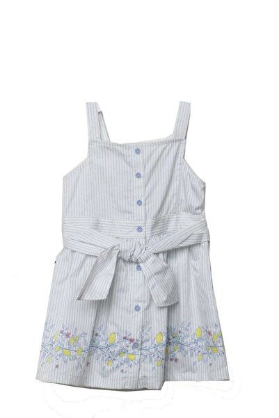 Gingersnaps Striped Long Dress with Waist Belt and Print for Girls