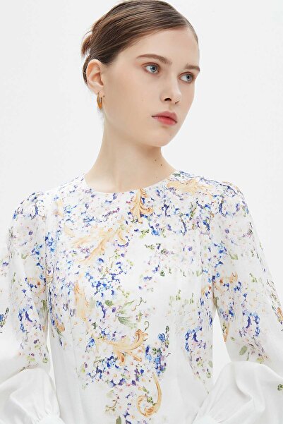 Nichii Women's Floral Long Sleeve Midi Dress with Waist Detail