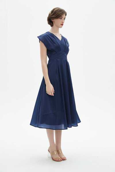 Nichii V-Neck Ruffled Short Sleeve Midi Dress