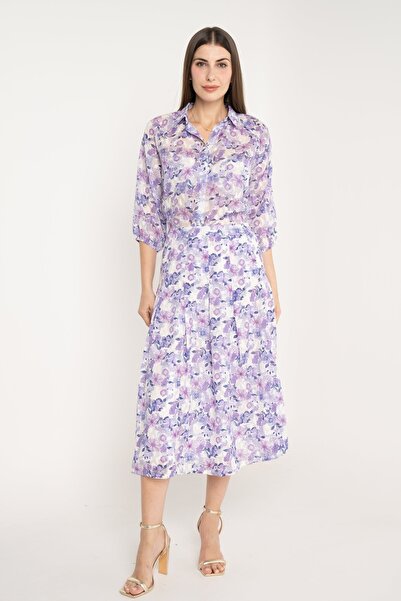 mica تنورة ميدي عالية الخصر للنساء