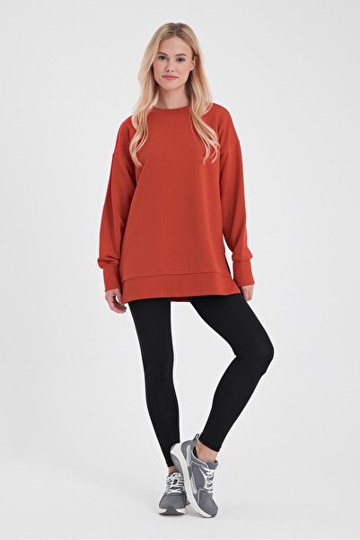 VENA Crew Neck Side Slit Regular Fit 3 Thread Sweatshirt-Red