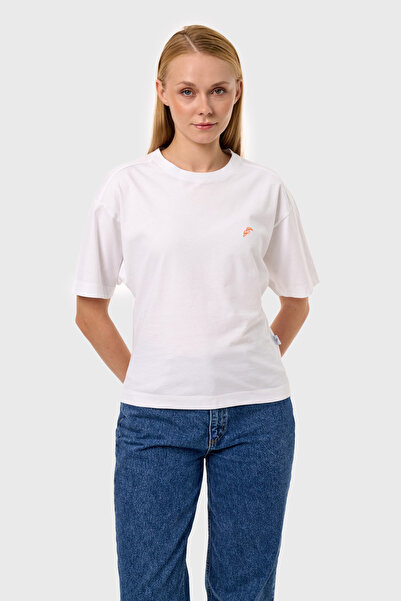 qanpaq Turozis White Waist Oversized Women's Basic T-Shirt