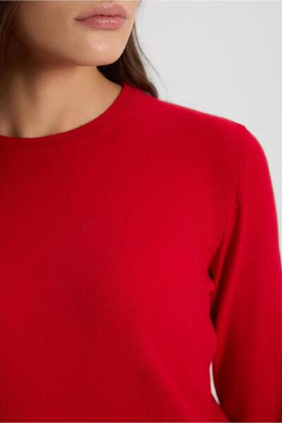 VENA Mona Bisiklet Yaka Kolu Düğmeli Triko Kazak-Kırmızı