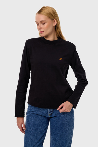 qanpaq Tumecy - Black Women's Embroidered Snap Padded Long Sleeve Basic