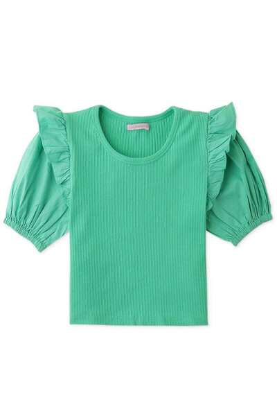 Gingersnaps بلوزة بناتية سادة بأكمام قصيرة مضلعة