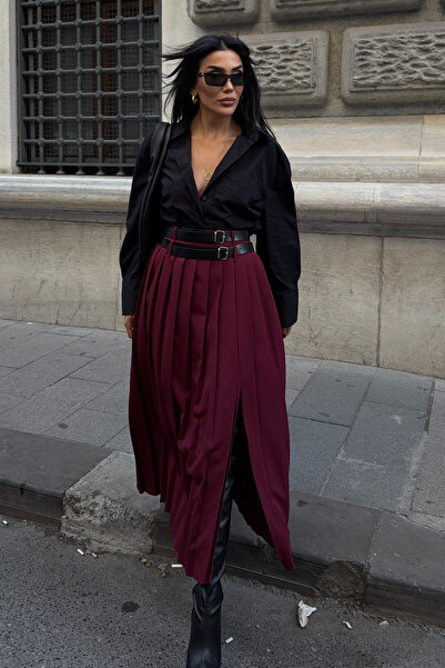 Lijuri Detaliu curea dublă și fustă cu cu fantă pliuri 4055