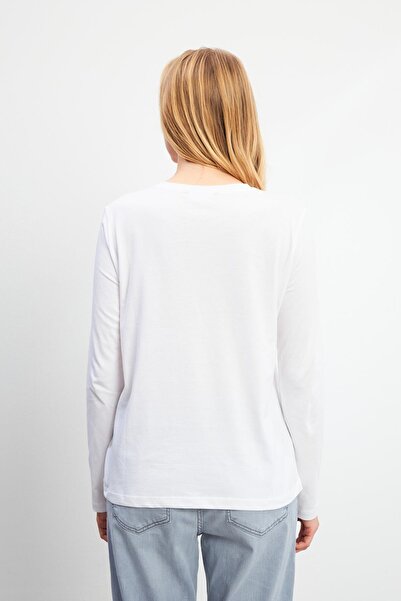 VENA Μπλουζάκι Gloria με λαιμόκοψη με μακρύ μανίκι, βασικό μπλουζάκι-λευκό