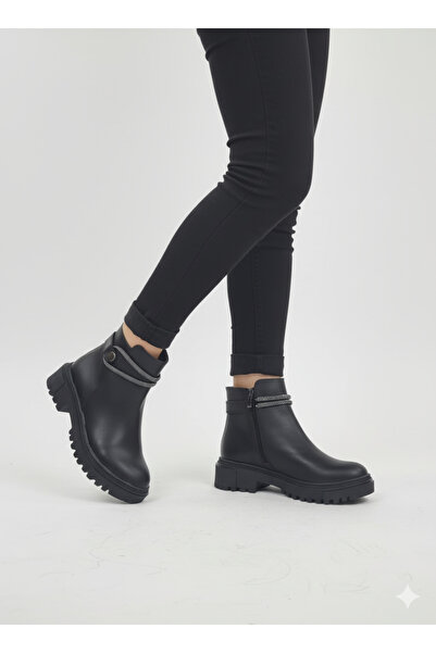 Tomato Bags Γυναικείες κοντές μπότες με φερμουάρ με λεπτομέρεια με πέτρινο κουμπί