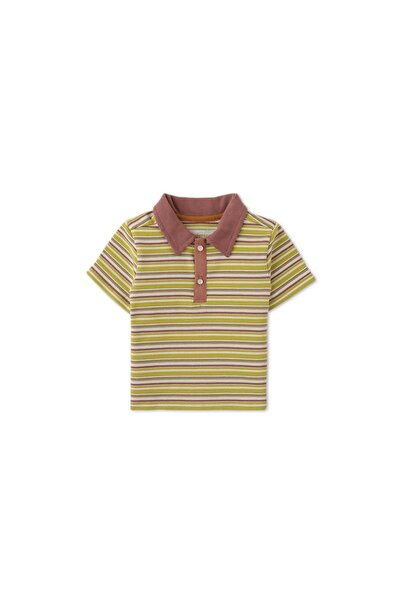 Gingersnaps تي شيرت مخطط للأولاد الصغار مع ياقة أفقية وأزرار