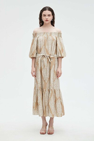 Nichii Printed Midi Dress with Bow at Waist and 3/4 Sleeves