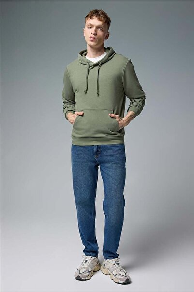 VENA Ανδρικό φούτερ με κουκούλα από βασικό βαμβάκι-Χακί