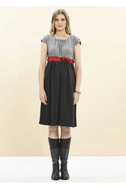 Genel Markalar Kırmızı Fiyonk Detaylı Kısa Hamile Elbise