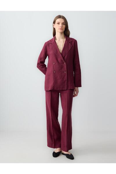 Jimmy Key Бордо плетено яке с права кройка и дълъг ръкав, 100% лен