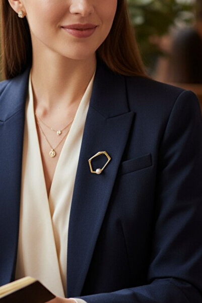 Trend aksesuar İncili Metal Geometrik Broş