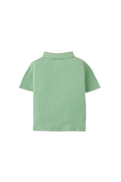 Gingersnaps Women's Short Sleeve Ribbed Polo T-Shirt with Front Buttons