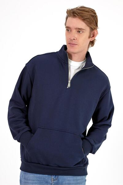 VENA Світшот Bruce з високим коміром і напівзастібкою-блискавкою - синій