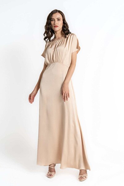 mica Short Sleeve Maxi Dress with Pleats at the Bust