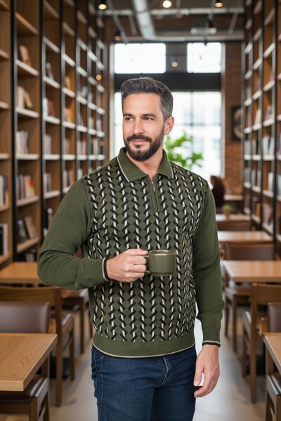 Kamalı Чоловіча кофта з трикотажу, комір-поло, застібка-блискавка, не кошлатиться, трикотаж, зимова кофта для тата