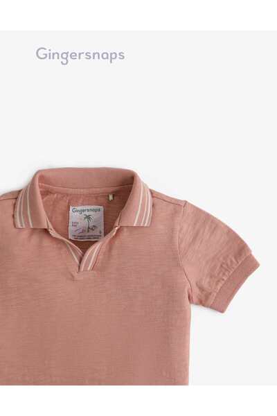 Gingersnaps Short Sleeve Polo Shirt with Striped Collar
