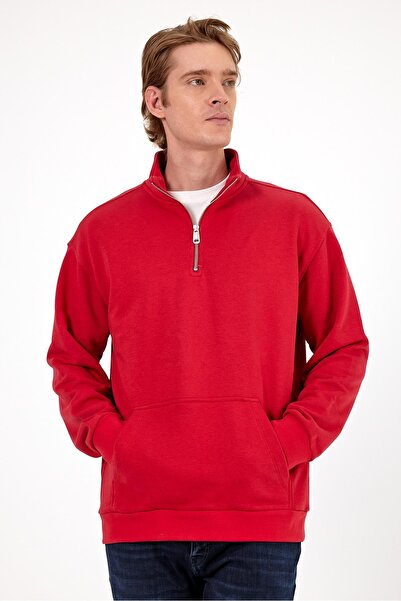 VENA Φούτερ Bruce με μισό φερμουάρ και ψηλό γιακά-Μούρο