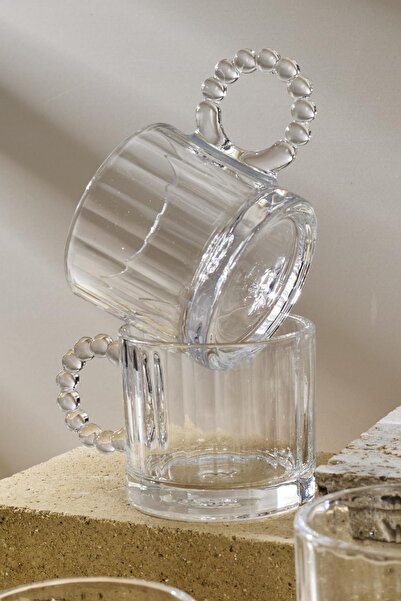 Perotti Ringo Stone 100ml Glass Cup with 6 Bead Handles Espresso and Turkish Coffee Cup