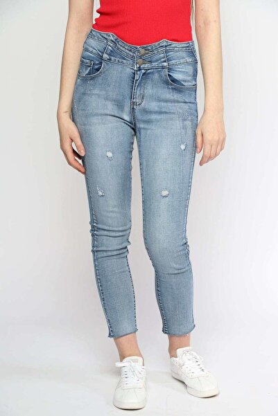 mica بنطال ضيق ممزق بخصر عالٍ