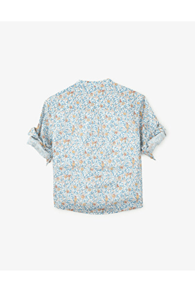 Gingersnaps Boys' Floral Button-Up Long Sleeve Shirt with Round Neck