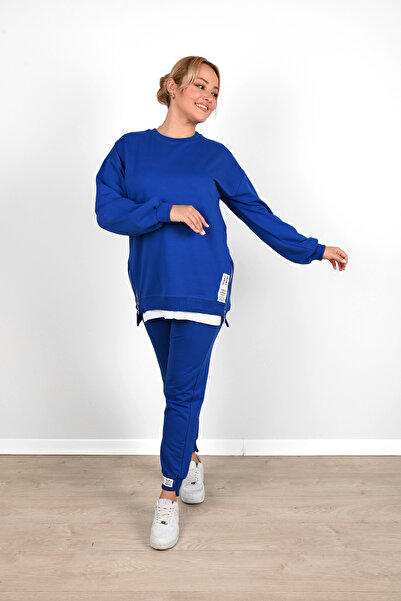 Koza Butik Women's Plus Size Side Zipper Detailed Tracksuit Set 3613-23