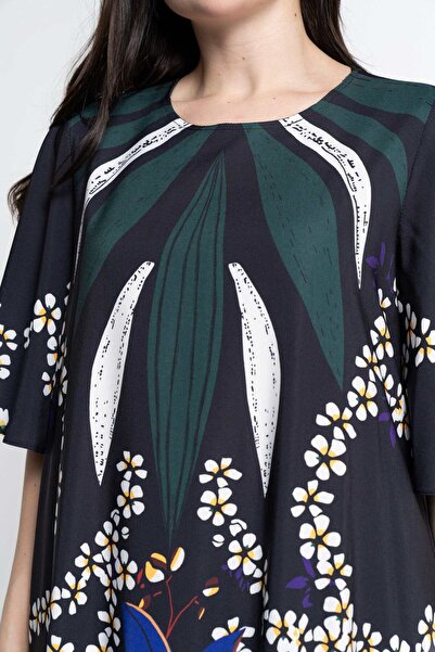 Nichii Women's Floral Long Dress with 3/4 Wide Sleeves