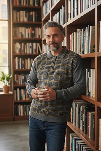 Kamalı Collared Dad Sweater Striped Dad Sweater Dad Knitwear Collared Men's Sweater Polo Collar