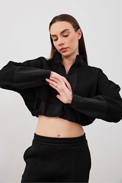 VENA Φούτερ Brenna ψηλός λαιμός επένδυση fleece - Μαύρο