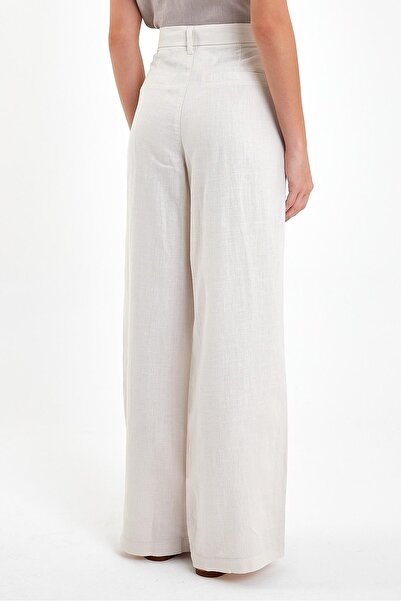 VENA Chloe φαρδύ μπατζάκι Λινό Παντελόνι-Εκρού
