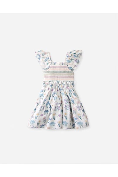 Gingersnaps Girls' Striped Top Dress with Flared Skirt and Puff Sleeves