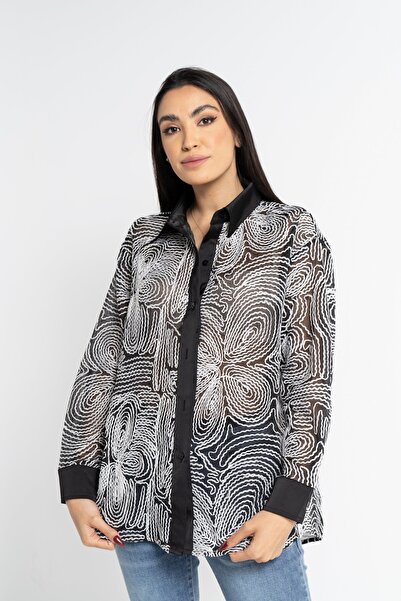 mica قميص نسائي مزهر بأكمام طويلة وأزرار أمامية