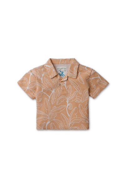 Gingersnaps تي شيرت بولو برتقالي مطبوع عليه زهور للأولاد بأكمام قصيرة