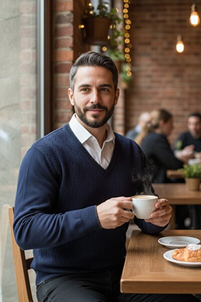 Kamalı Navy Blue Ανδρικά πλεκτά με λαιμόκοψη με μακρύ μανίκι Standard Fit Πλεκτά πουλόβερ χειμερινά πλεκτά