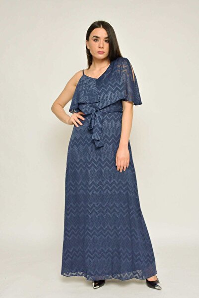 Nichii Long Printed Dress with Short Sleeves and Thin Straps