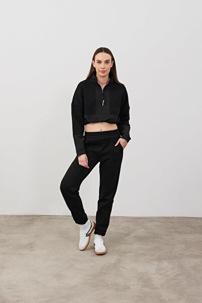 VENA Φούτερ Brenna ψηλός λαιμός επένδυση fleece - Μαύρο