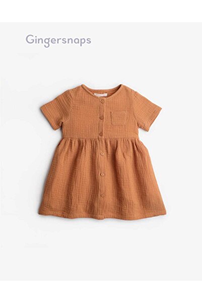 Gingersnaps Girls' Solid Orange Dress with Pocket and Short Sleeves for Toddlers