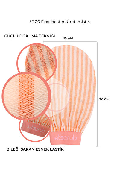 LET'SCRUB Premium Ekru Turuncu Zebra Banyo Duş Kesesi Peeling Eldiveni %100 Floş Ipek Normal Ciltler Için