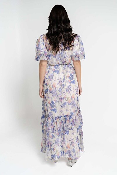 Nichii Floral Short-Sleeve Maxi Dress with Ruffles