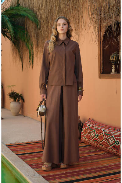 Fatma Atasoy Keten Kahve Etek Pantolon