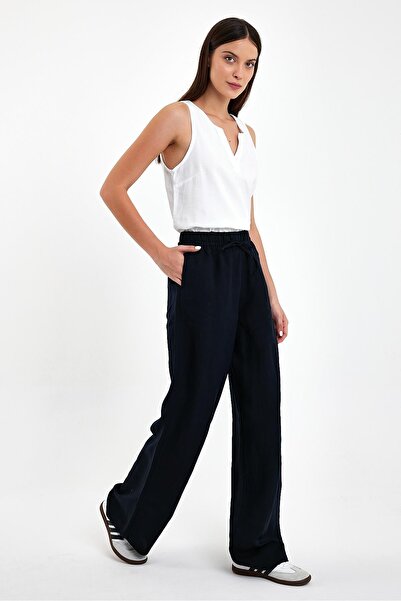 VENA Παντελόνι Gigi ψηλόμεσο με φαρδύ πόδι από μουσελίνα-Μαύρο