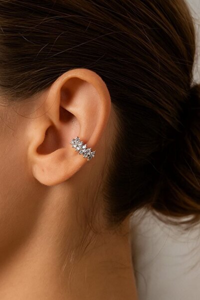 Genel Markalar Iki Sıralı Taşlı Tek Sıkıştırmalı Sılver Kıkırdak Küpe