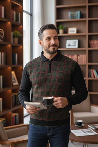 Kamalı Чоловічий трикотажний светр з коміром-стійкою, застібкою-блискавкою, коміром-поло, непихнатий трикотаж, зимовий светр для чоловіків