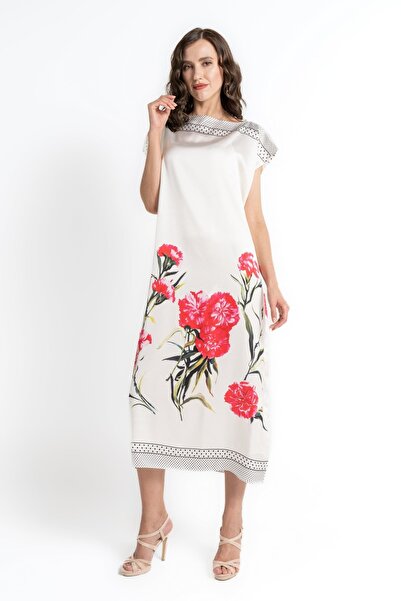 mica فستان ميدي بأكمام قصيرة وطبعات زهور ناعمة