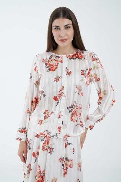 Nichii Floral Long Sleeve Blouse with Front Buttons